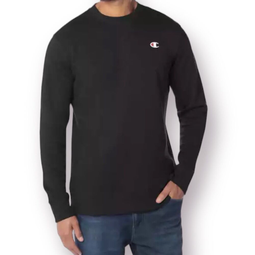 Champion Men’s Crew Neck French Terry Sweatshirt Black Medium Long Sleeve